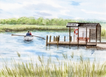 Poster DIN-A4 Aquarell Maritim Kunst Druck Kunstdruck Ostsee Fähre Moritzdorf Rügen